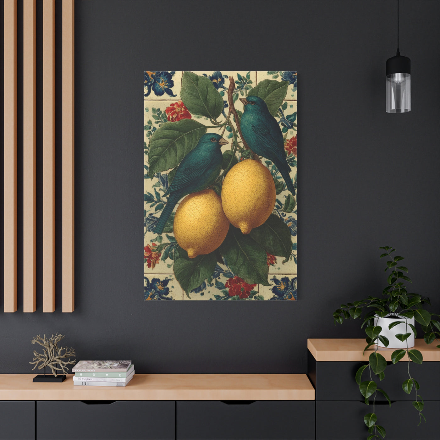 Italian Lemon & Birds Decorative Kitchen Wall Art & Canvas Print