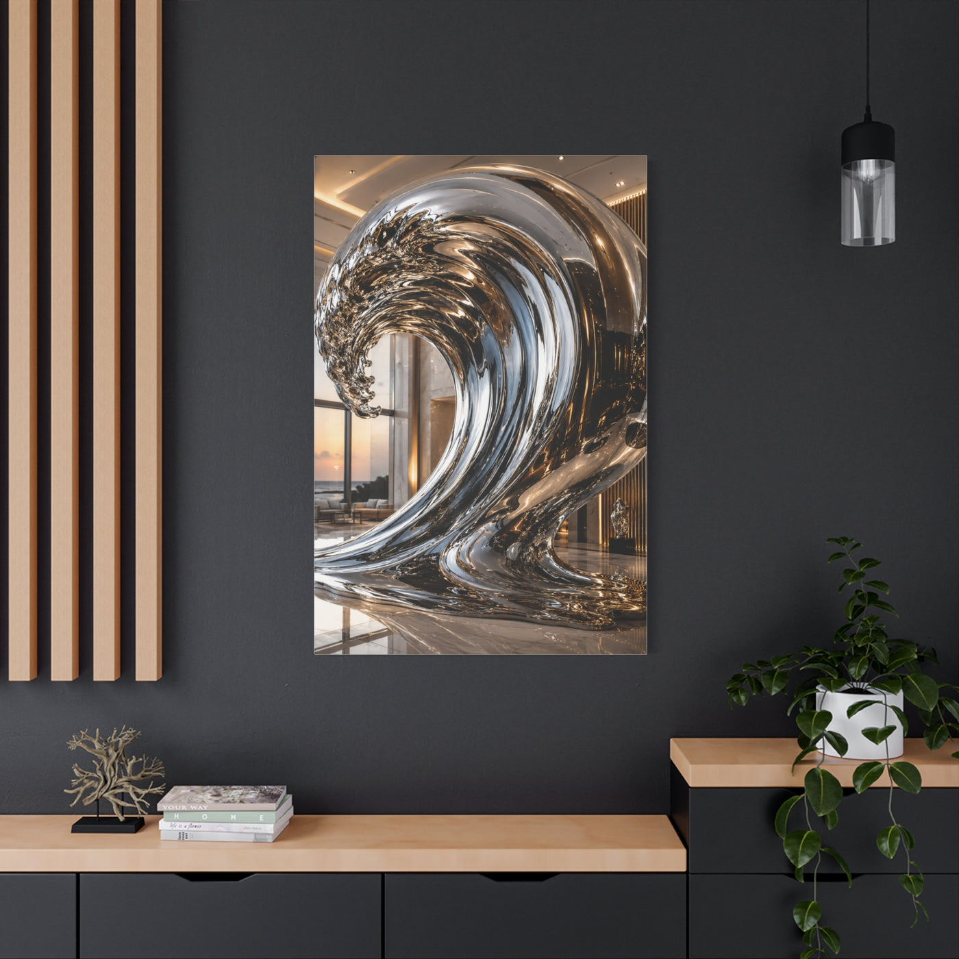 Luxury Chrome Wave Sculpture Interior Wall Art & Canvas Print