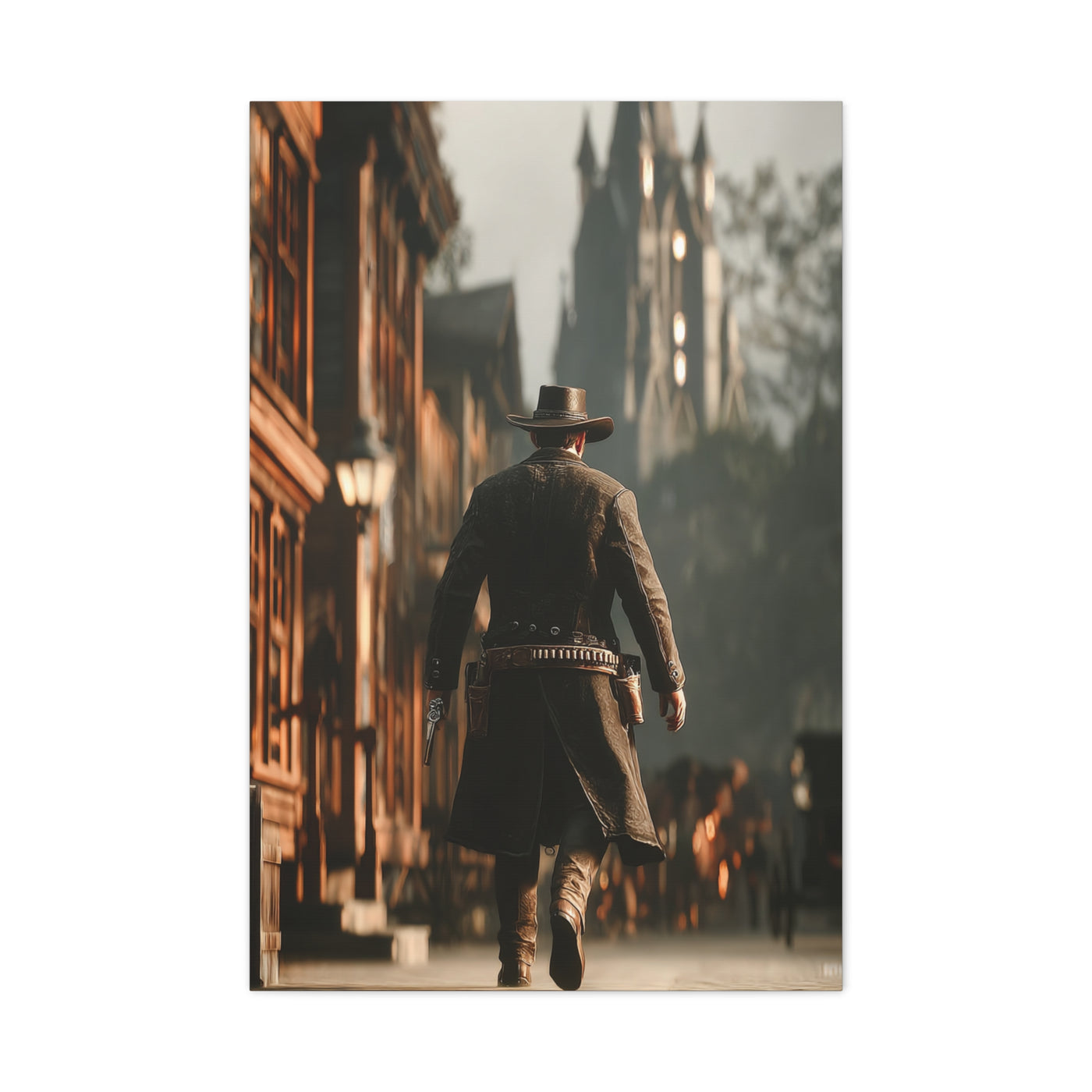 Gunslinger Walking the Frontier Street Wall Art & Canvas Print