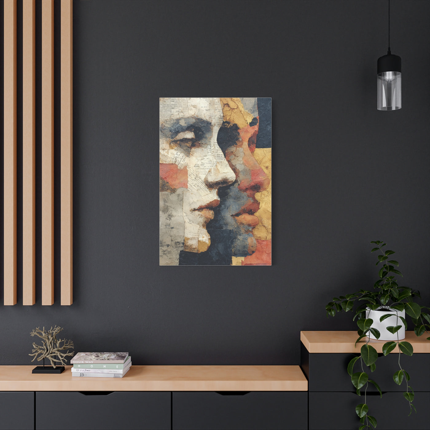 Dual Faces Collage Abstraction Wall Art & Canvas Print