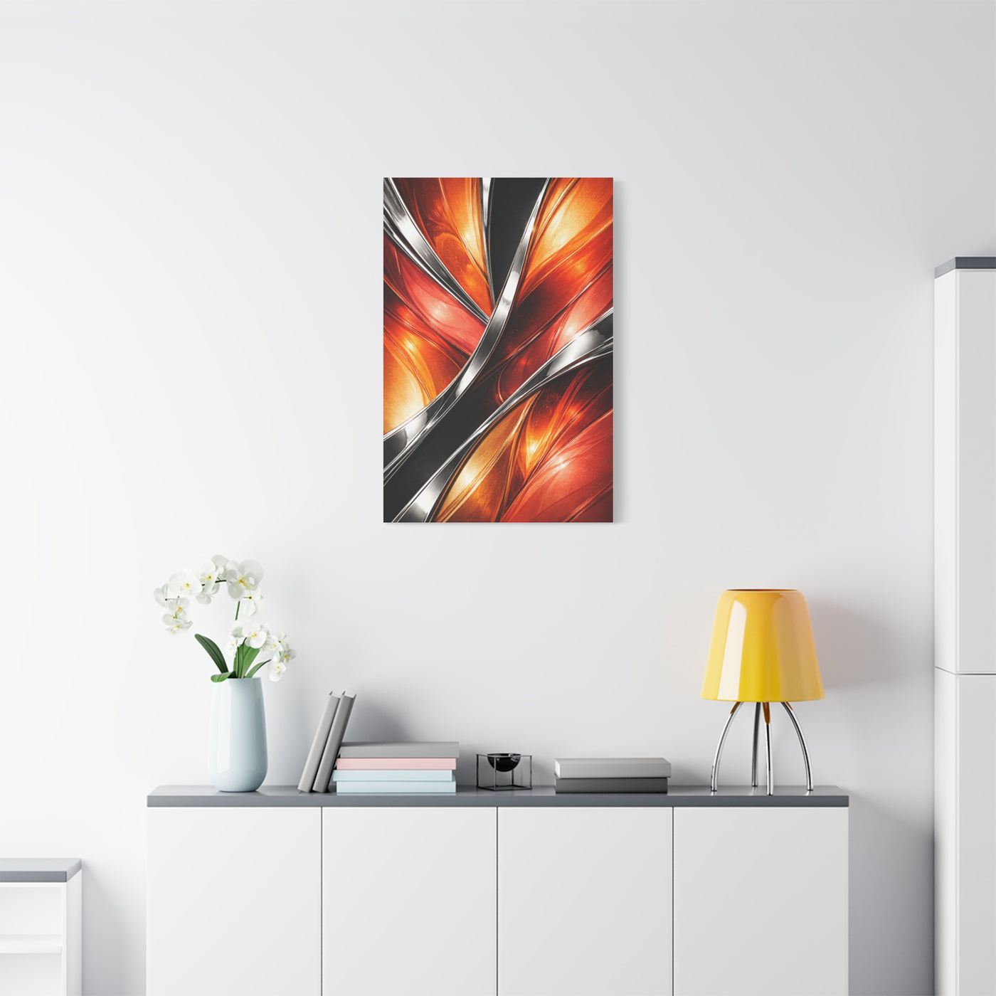 Chrome and Orange Liquid Abstraction Wall Art & Canvas Print