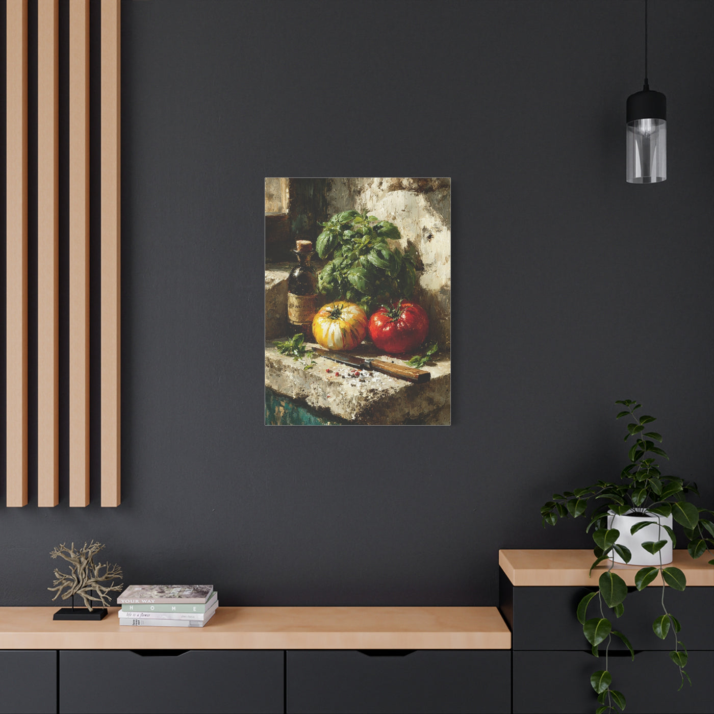 Italian Tomato & Basil Painterly Still Life Wall Art & Canvas Print