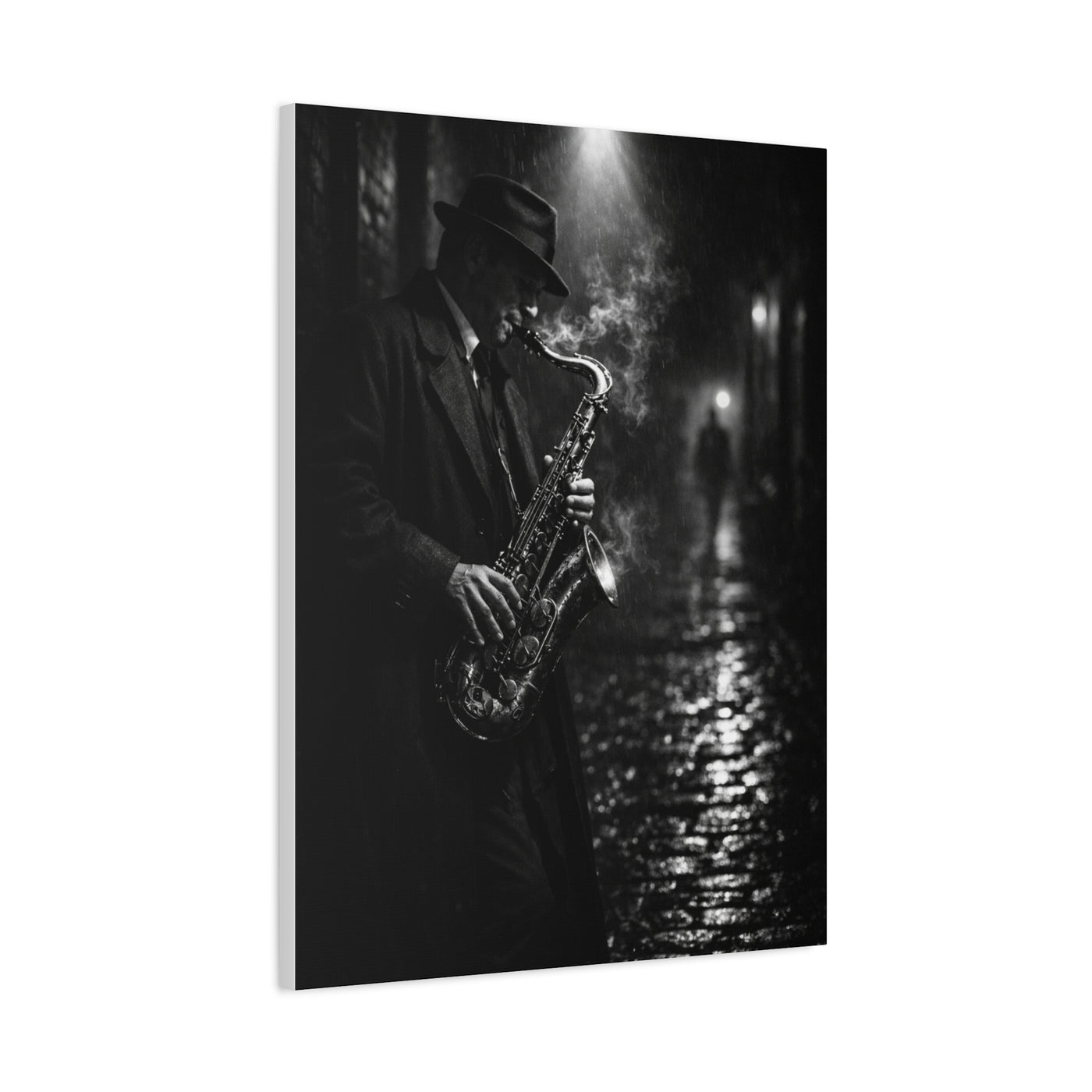 Noir Jazz Saxophone Alley Wall Art & Canvas Print