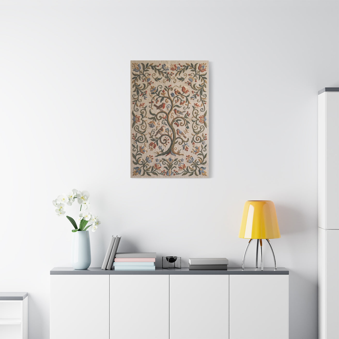 Folk Art Botanical Tree Embroidery Panel Wall Art & Canvas Print