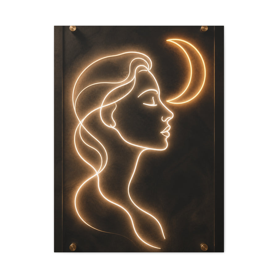 Neon Crescent Muse Line Art Wall Art & Canvas Print