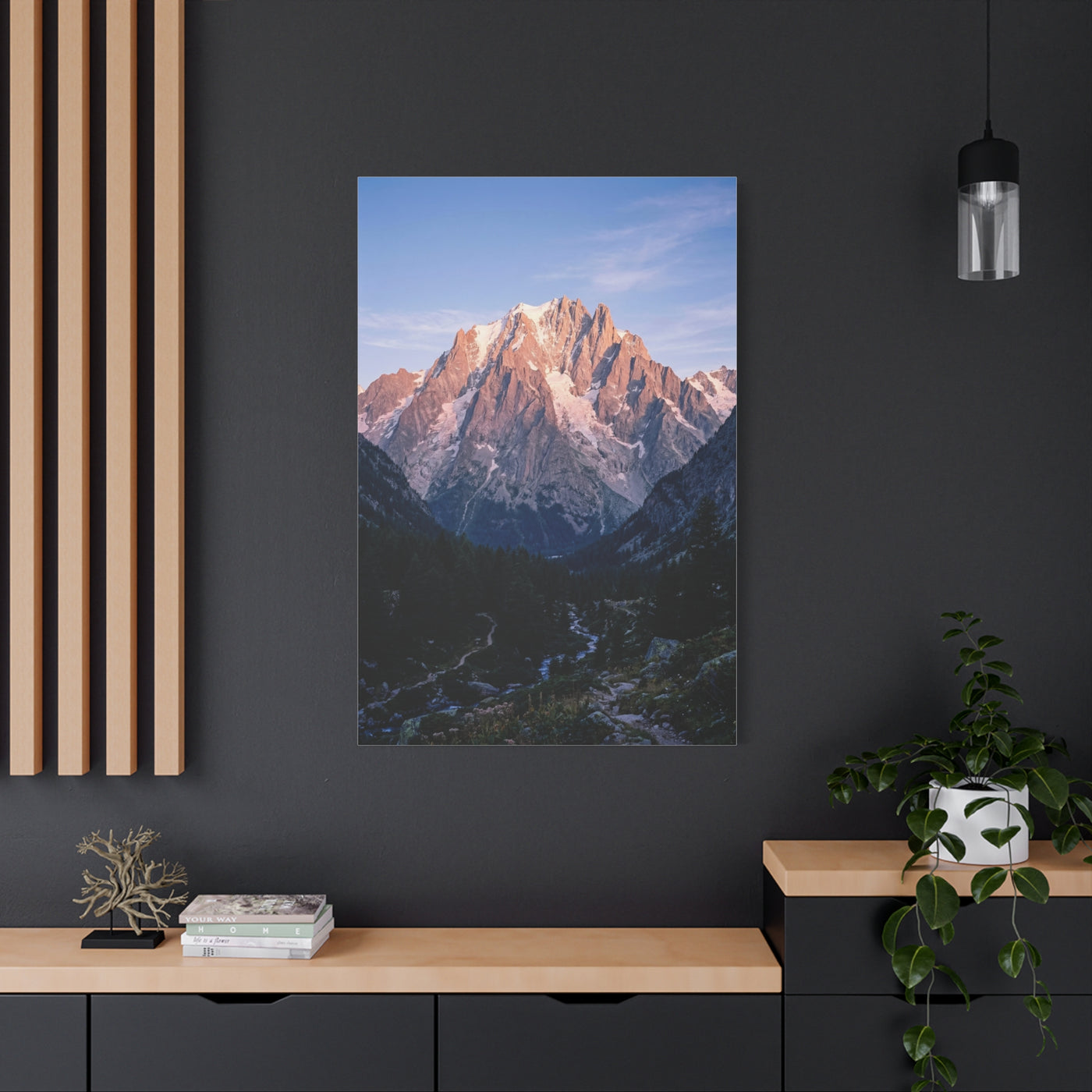 Sunlit Alpine Peak & Forest Valley Wall Art & Canvas Print