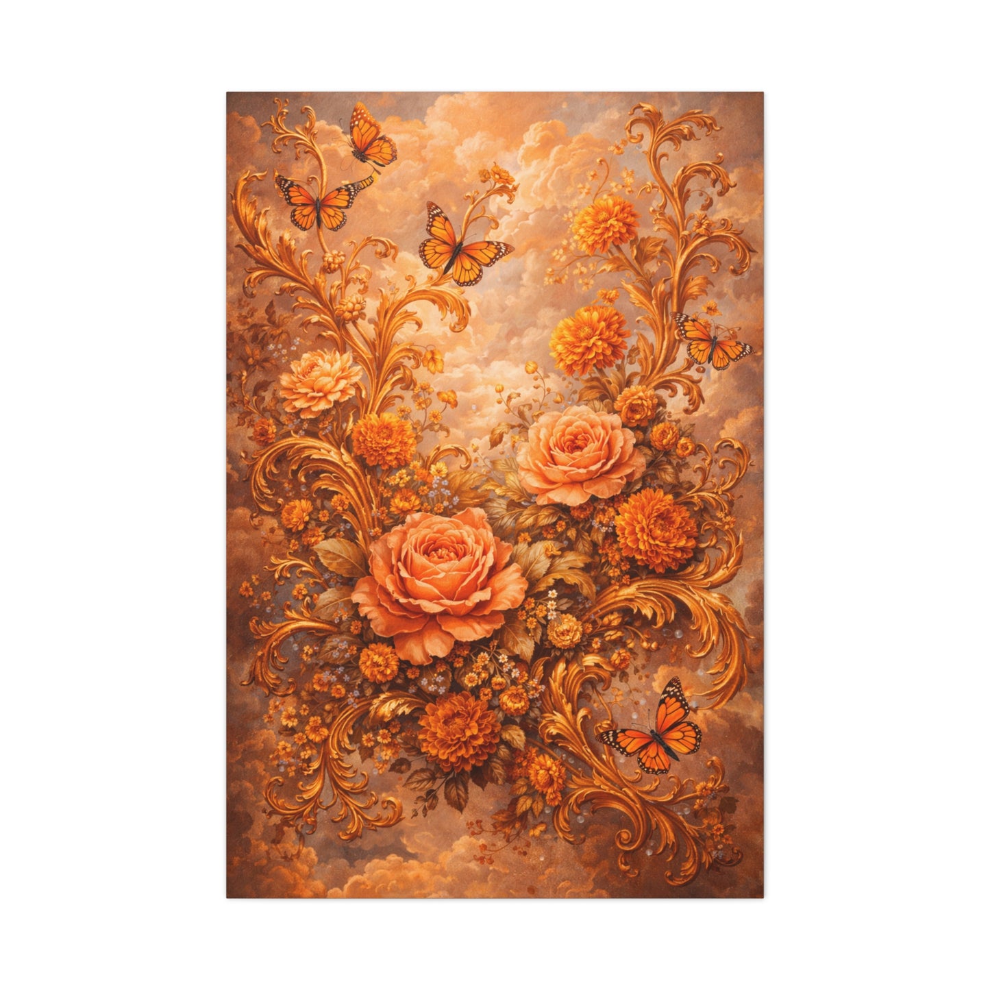 Baroque Orange Botanical Arrangement Wall Art & Canvas Print