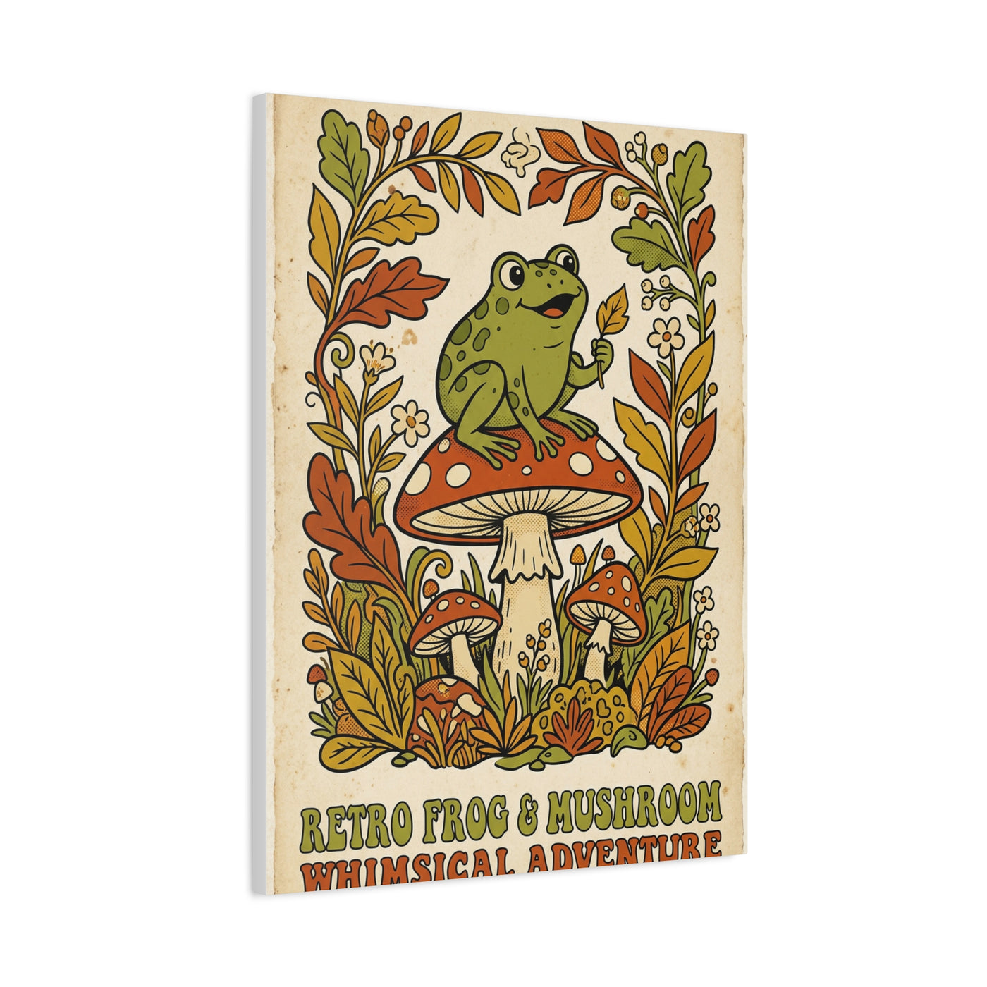 Whimsical Retro Frog and Mushroom Poster Wall Art & Canvas Print