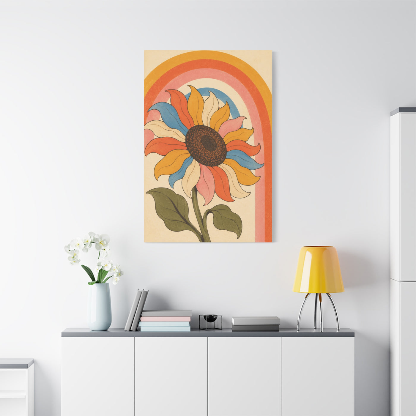 Retro Rainbow Sunflower Wall Art & Canvas Print
