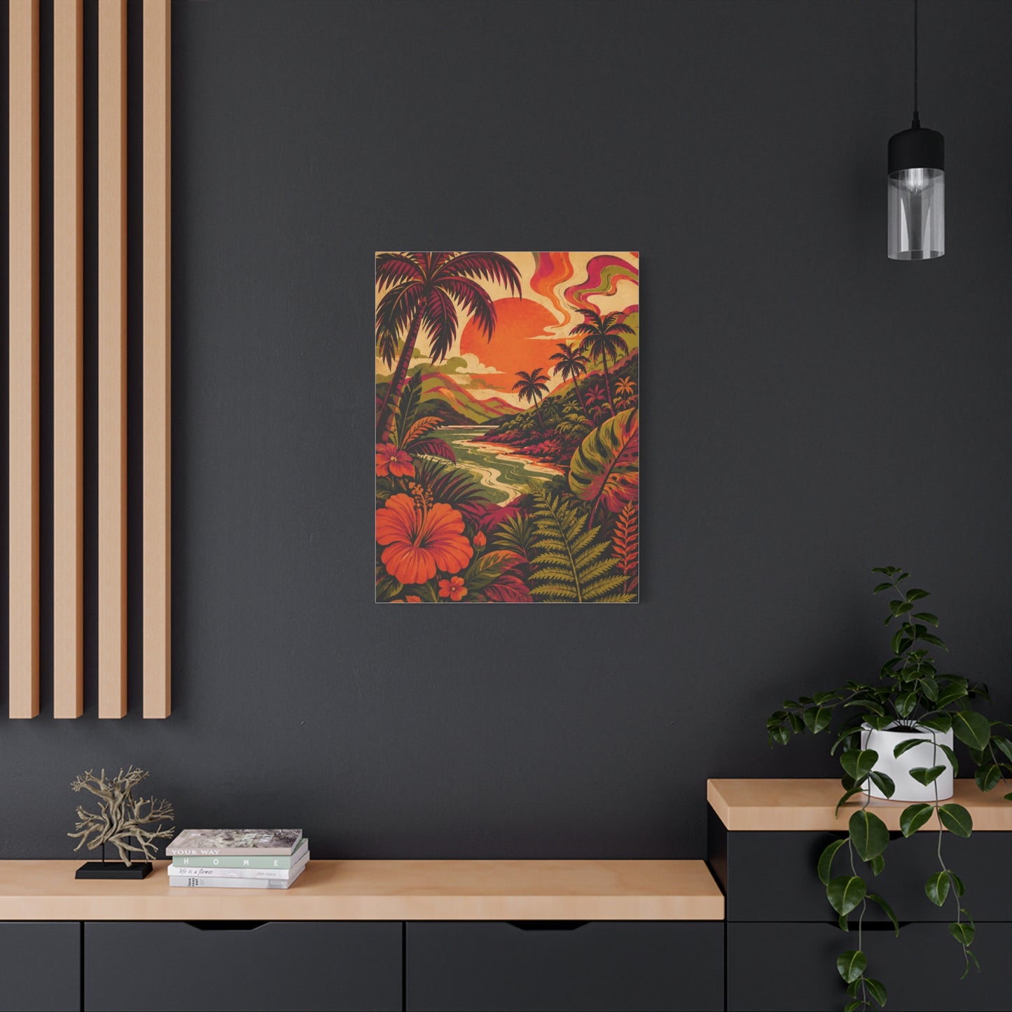 Vintage Tropical Valley Sunset Landscape Wall Art & Canvas Print