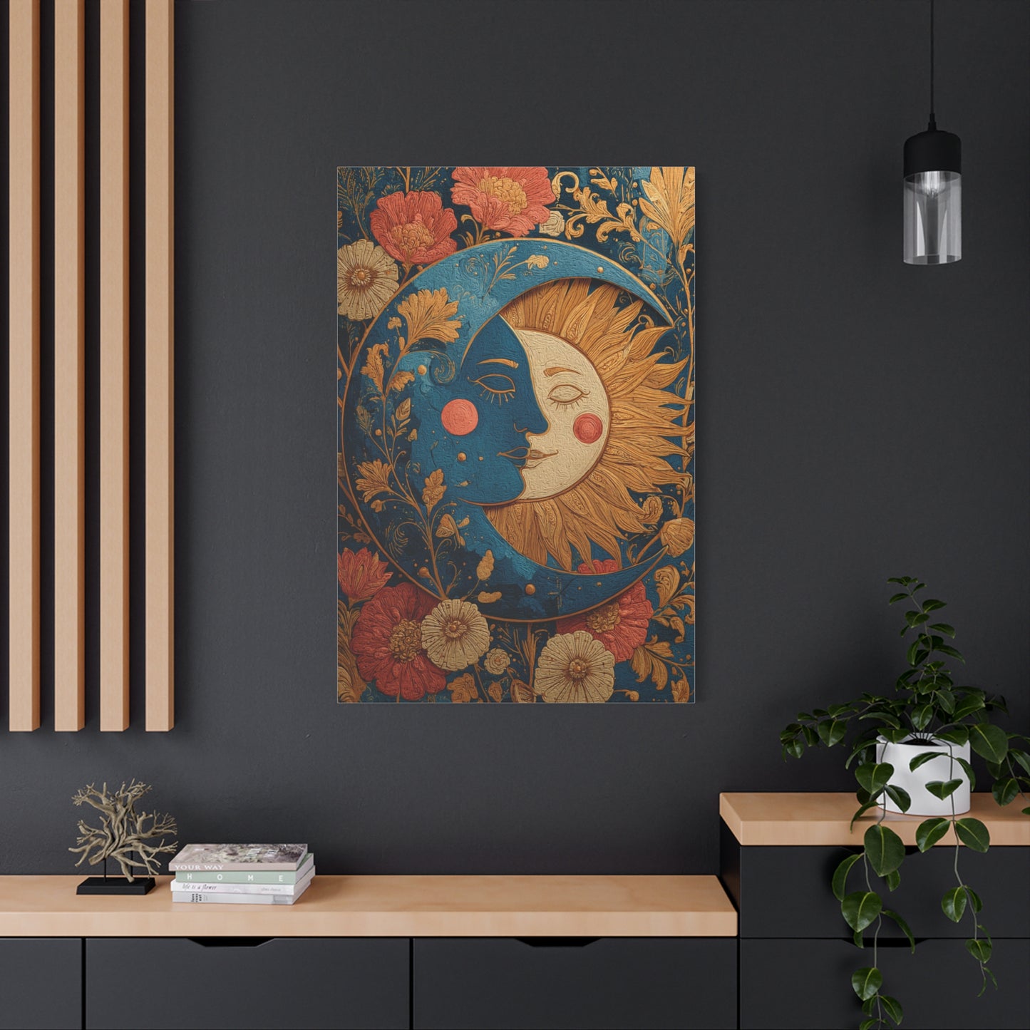 Celestial Sun and Moon Folk Wall Art & Canvas Print