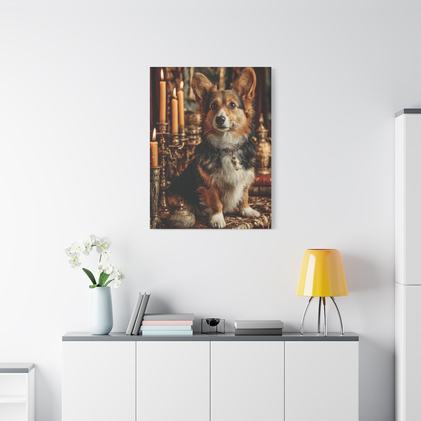 Candlelit Royal Corgi Portrait Wall Art & Canvas Print
