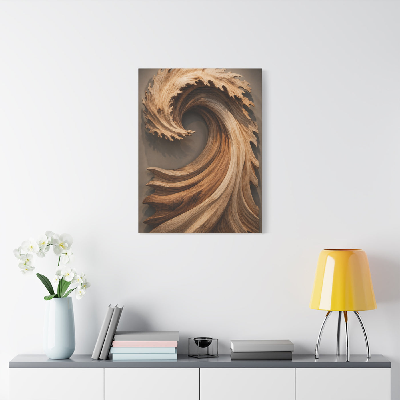 Hand-Carved Wooden Crest Wave Sculpture Wall Art & Canvas Print