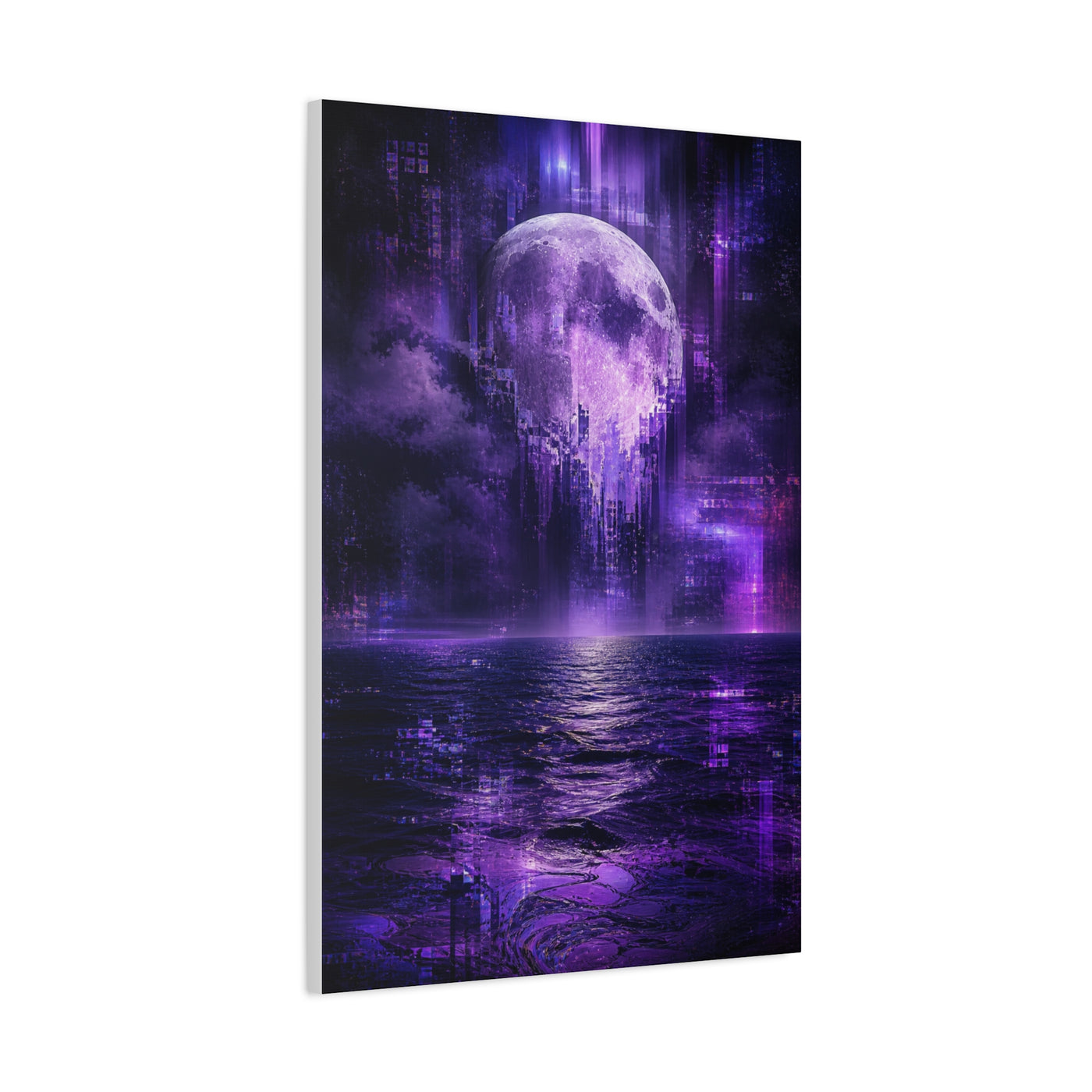 Surreal Violet Moon Glitchscape Wall Art & Canvas Print