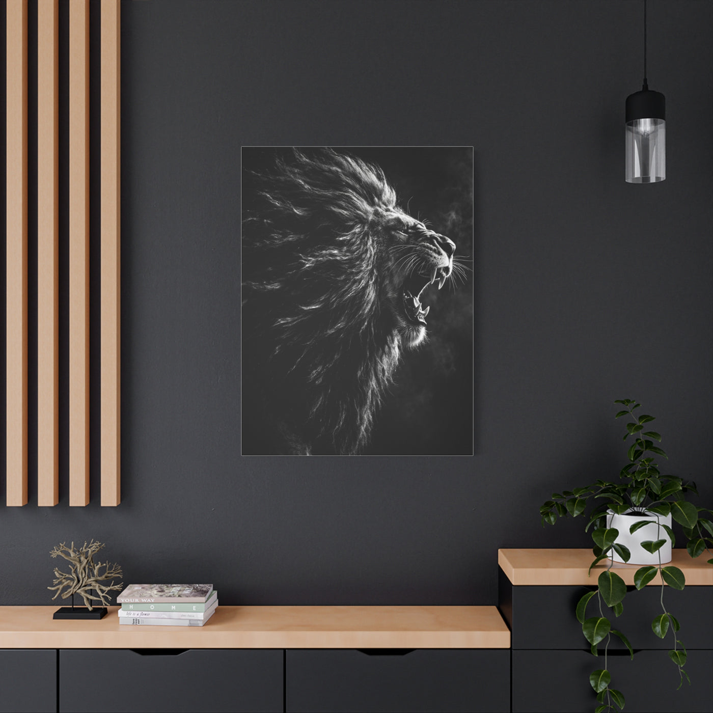 Roaring Lion Monochrome Power Wall Art & Canvas Print
