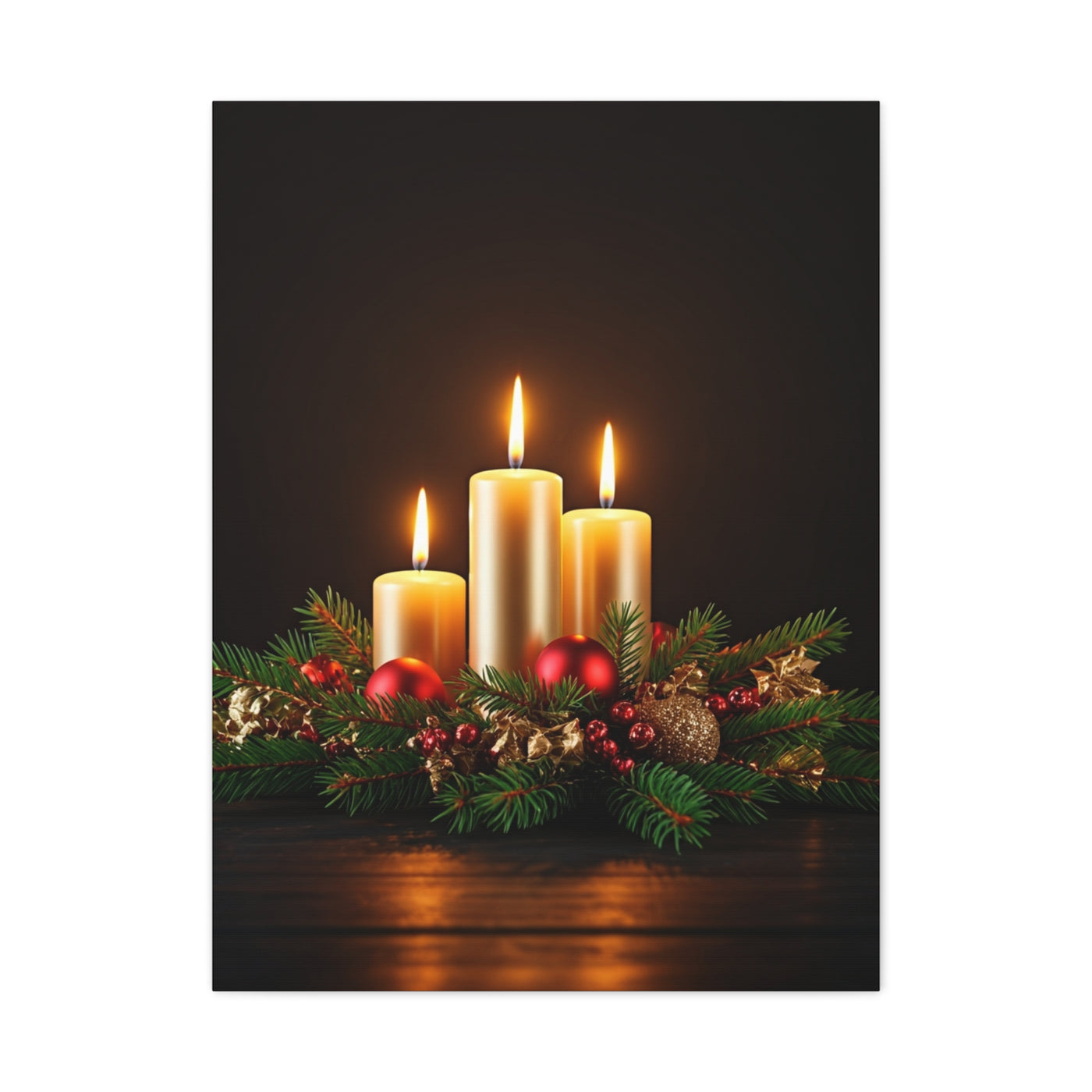 Christmas Candlelight Evergreen Centerpiece Wall Art & Canvas Print