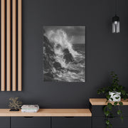 Monochrome Ocean Impact Rock Scene Wall Art & Canvas Print