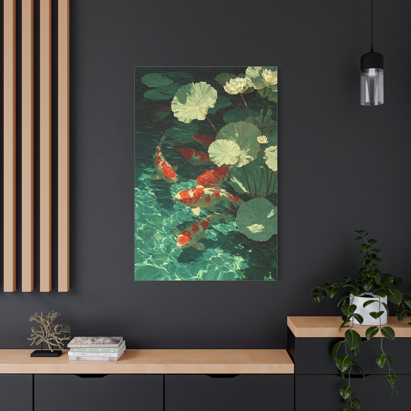 Green Koi Pond Lily Reflection Wall Art & Canvas Print