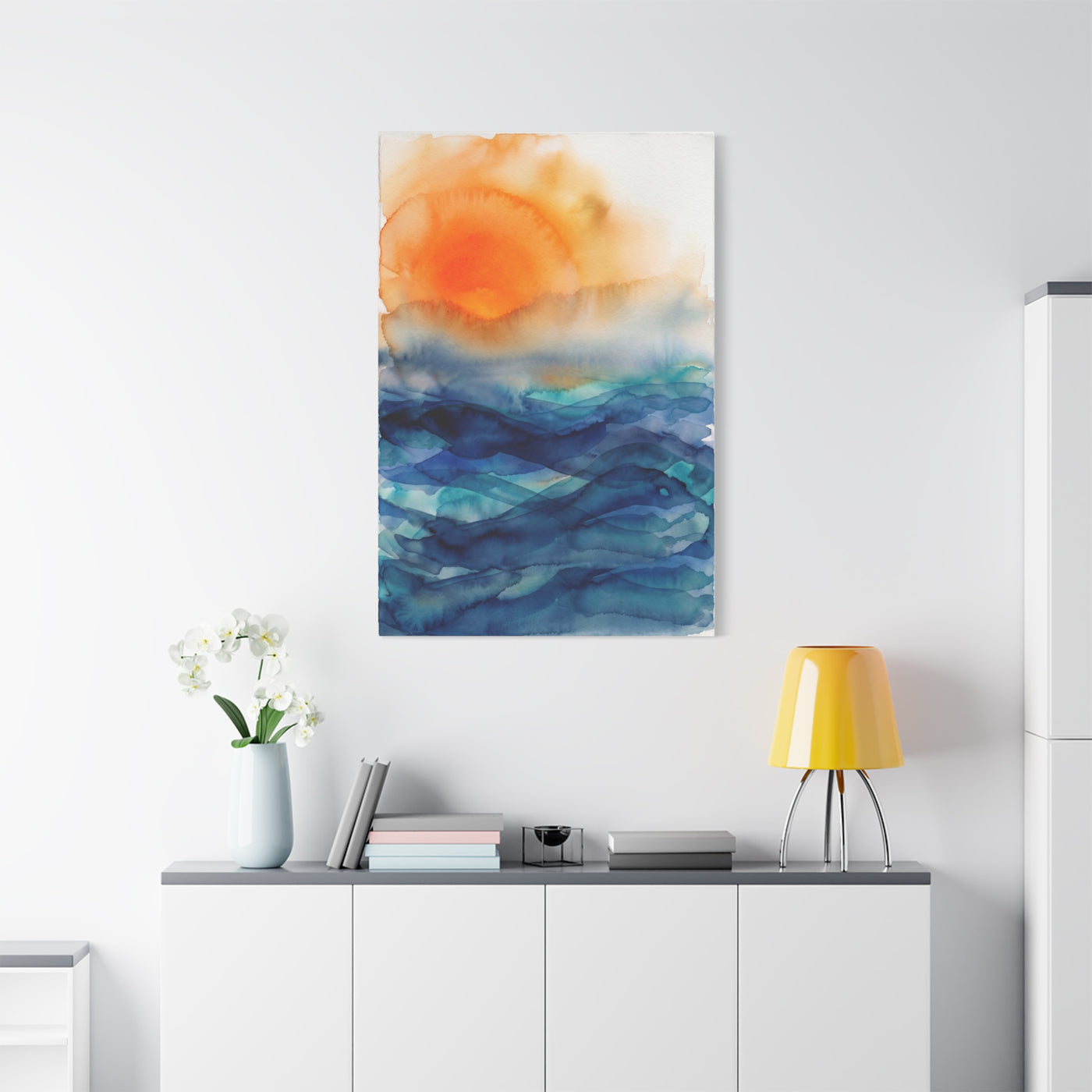 Minimal Orange Sunrise Watercolor Wall Art & Canvas Print