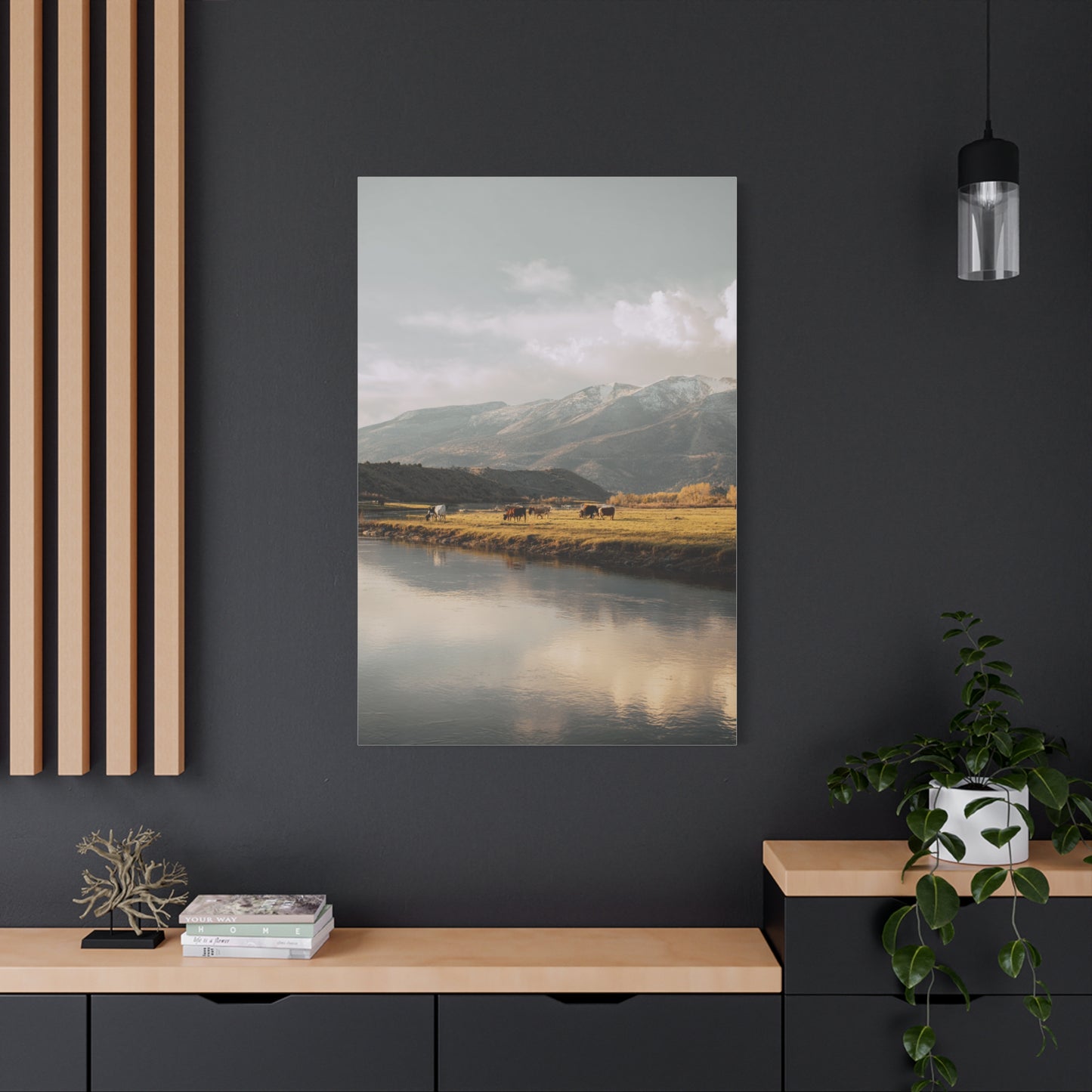 Mountain River Cattle Pasture Wall Art & Canvas Print
