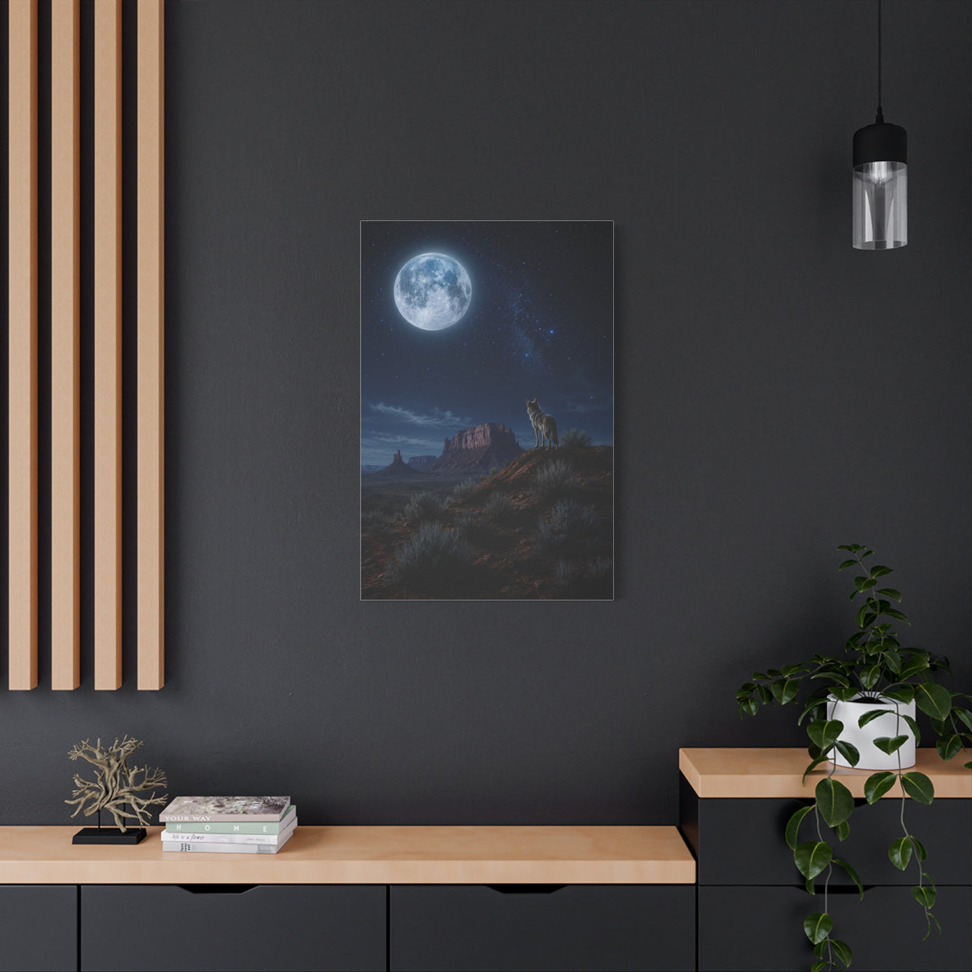 Moonlit Coyote Desert Wall Art & Canvas Print