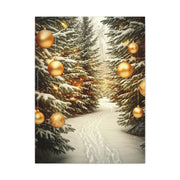 Snowy Pine Path With Golden Christmas Ornaments Wall Art & Canvas Print