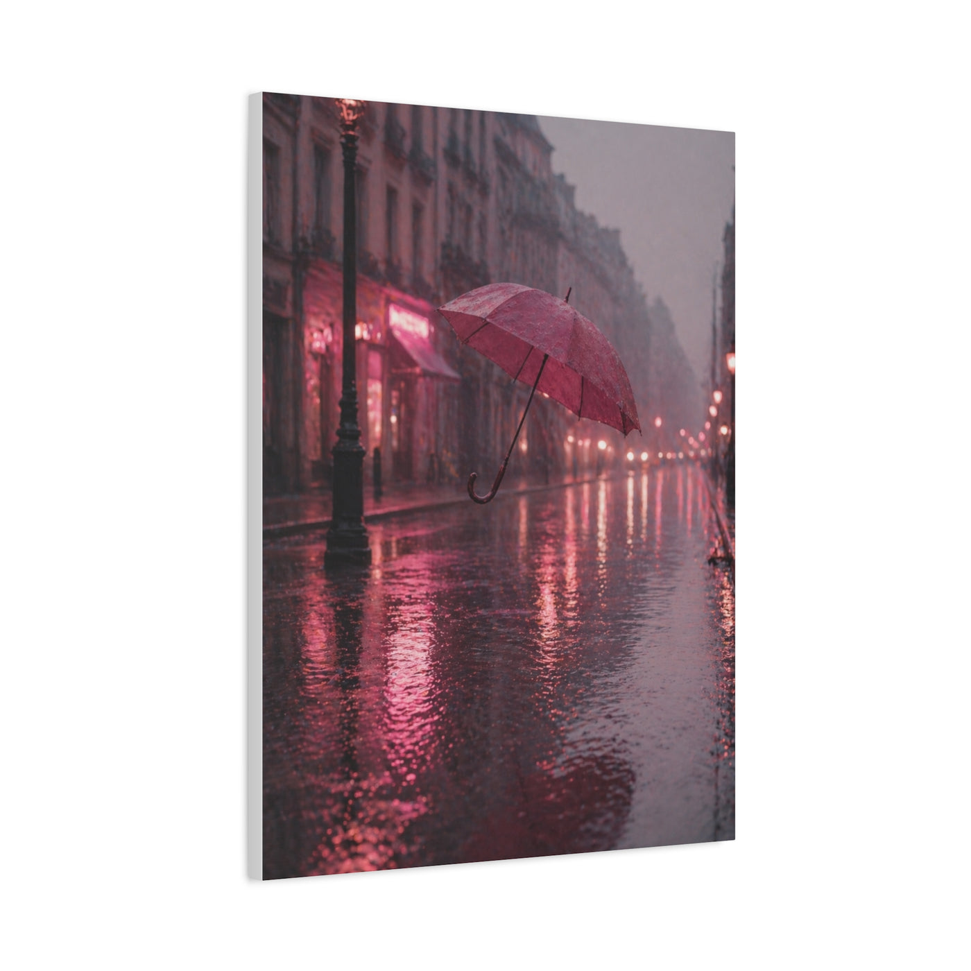 Dreamy Pink Umbrella Rain Scene Wall Art & Canvas Print