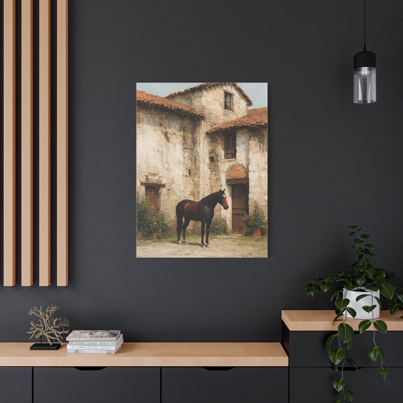 Rustic Courtyard Horse Scene Wall Art & Canvas Print