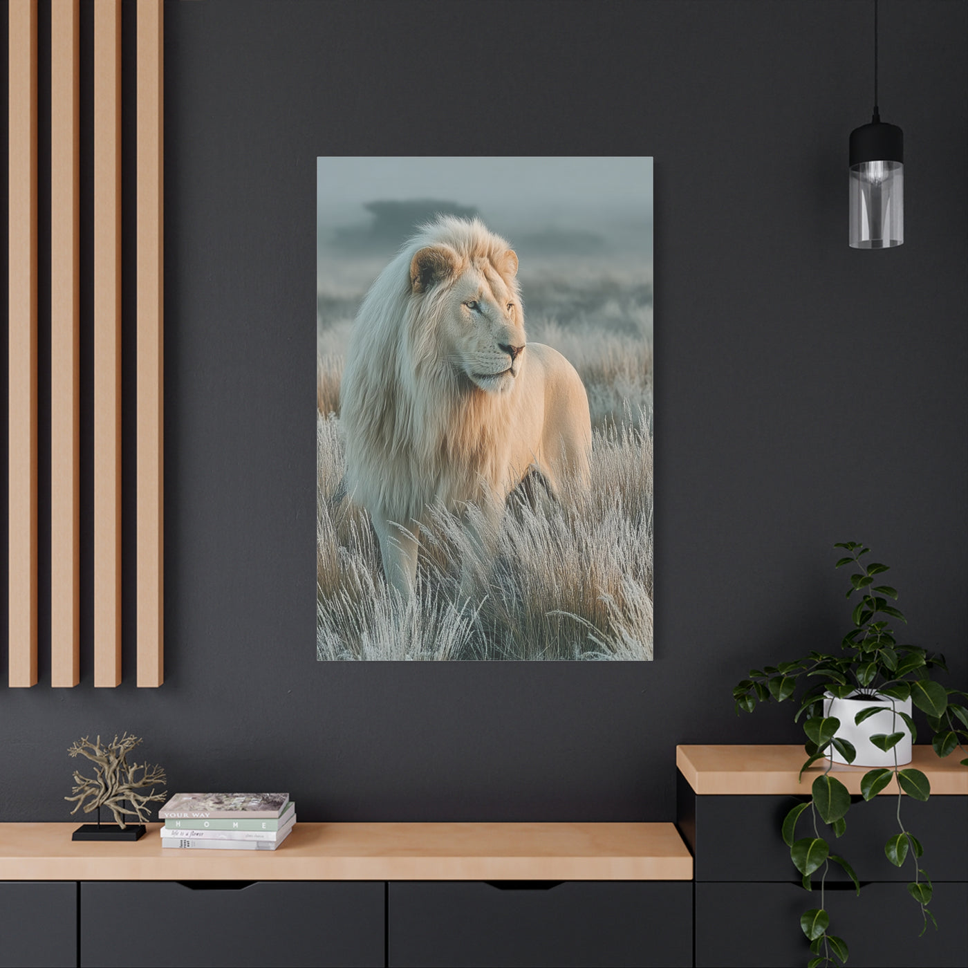 White Lion Frosted Grass Portrait Wall Art & Canvas Print