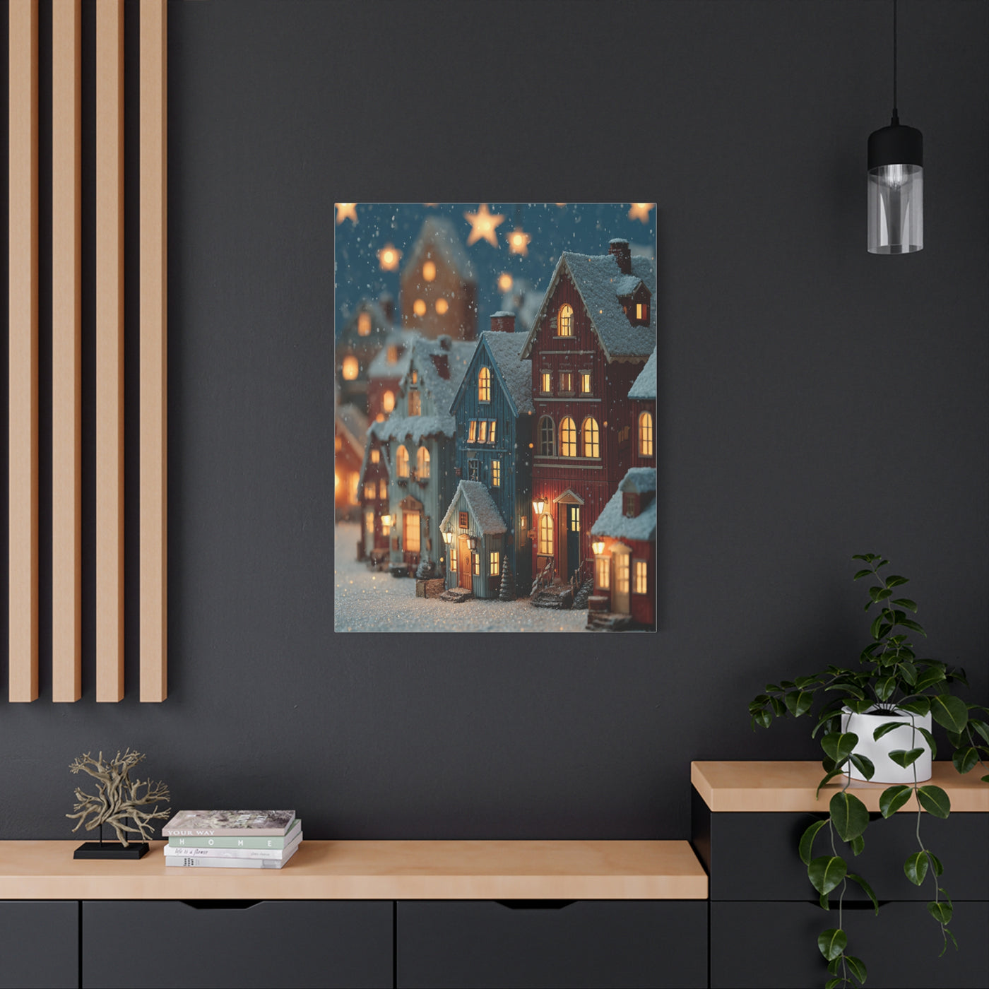 Nordic Winter Village Folk Scene Wall Art & Canvas Print