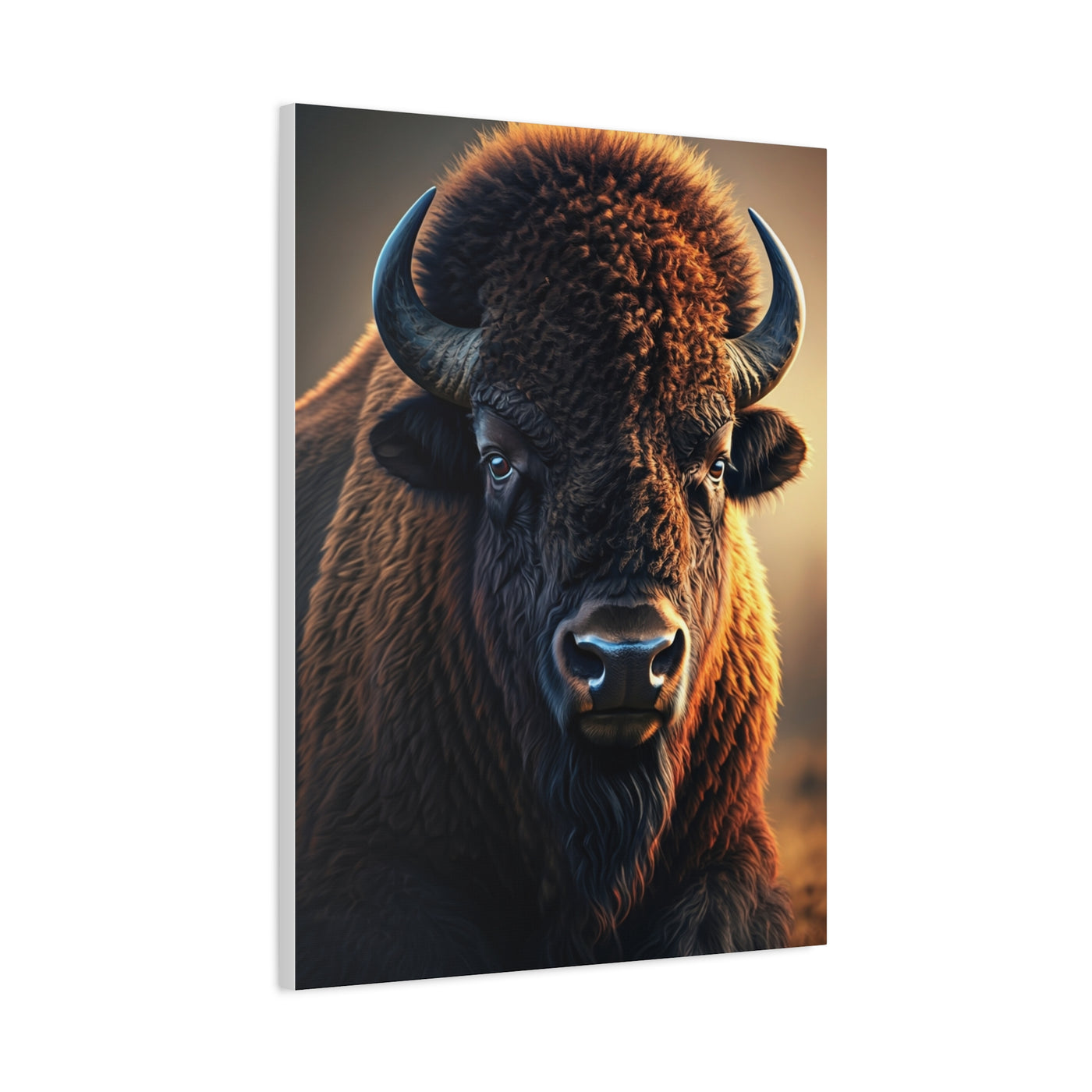 Golden Prairie Rim-Lit Bison Portrait Wall Art & Canvas Print