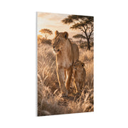 Lioness and Cub Golden Walk Wall Art & Canvas Print
