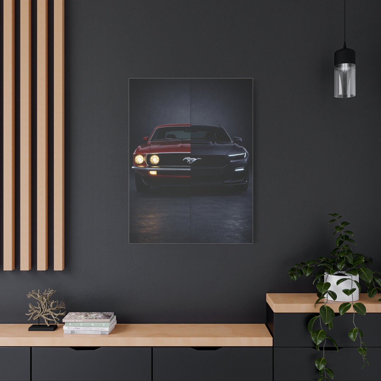 Ford Mustang Evolution Split 1969 vs Dark Horse Wall Art & Canvas Prints
