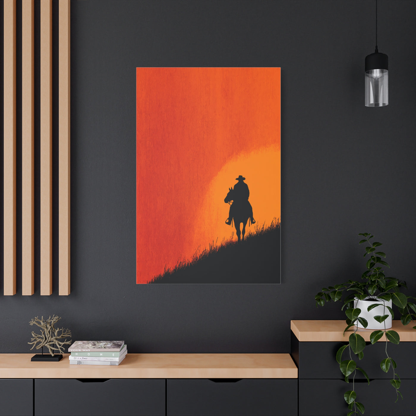 Cowboy Sunset Ridge Silhouette Wall Art & Canvas Print