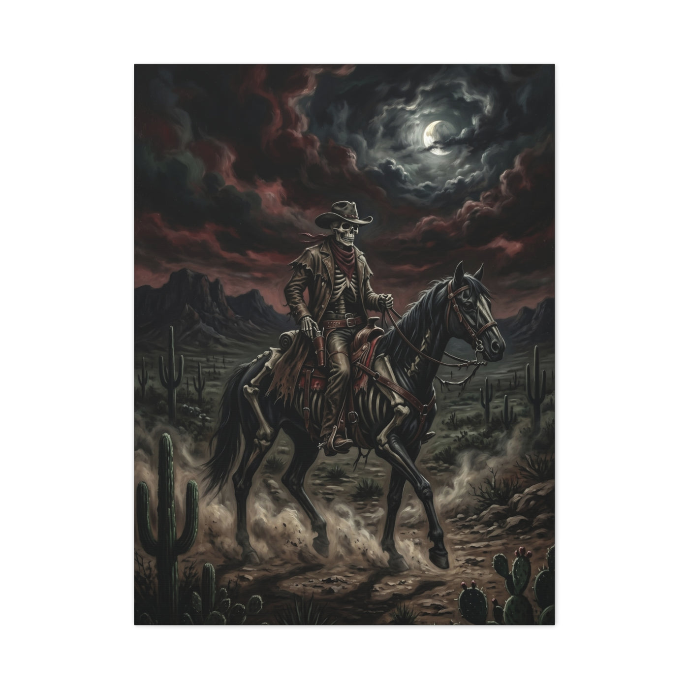 Moonlit Skeleton Rider Desert Journey Wall Art & Canvas Print