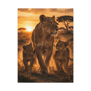 Lioness with Cubs Golden Path Wall Art & Canvas Print