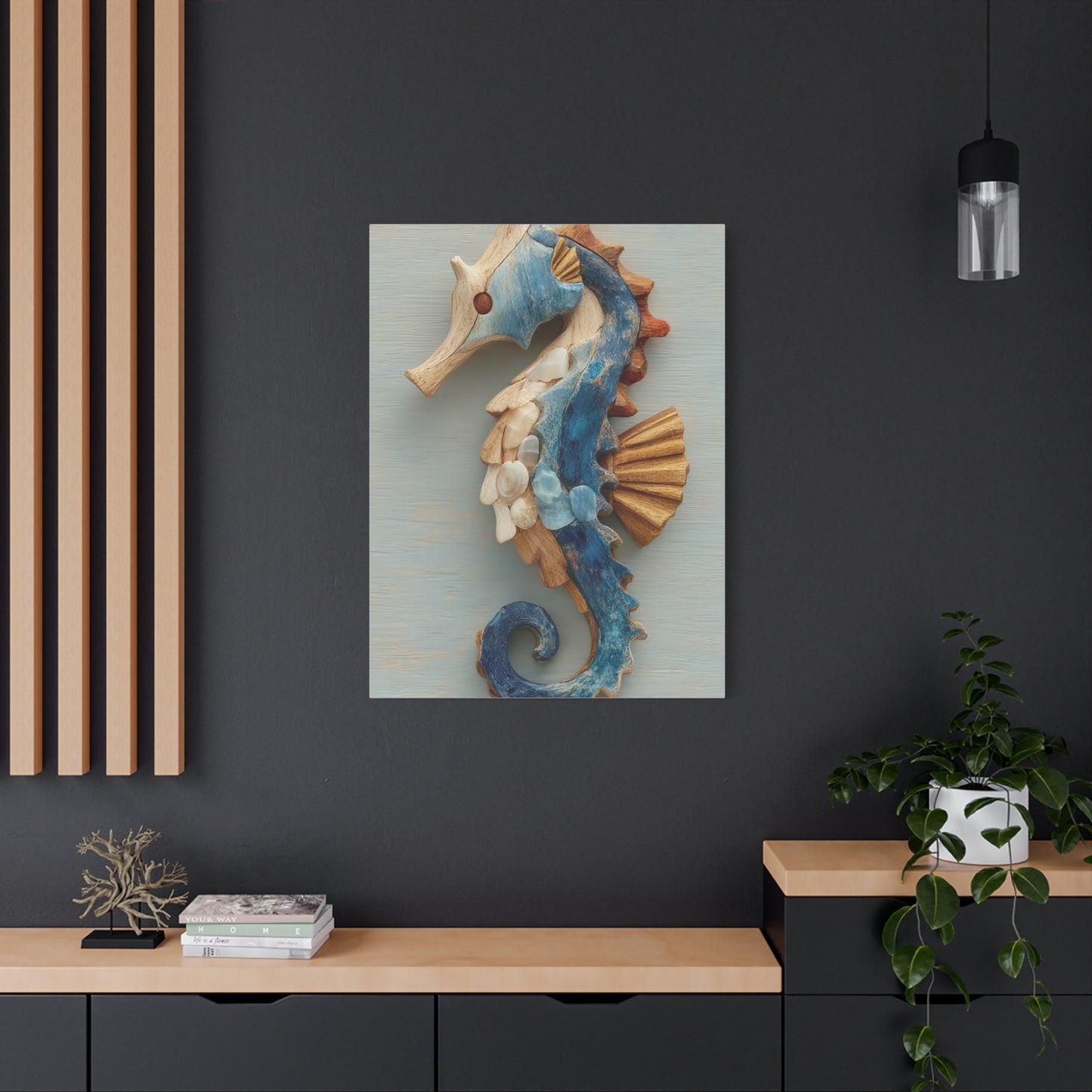 Driftwood Seahorse Coastal Sculpture Wall Art & Canvas Print