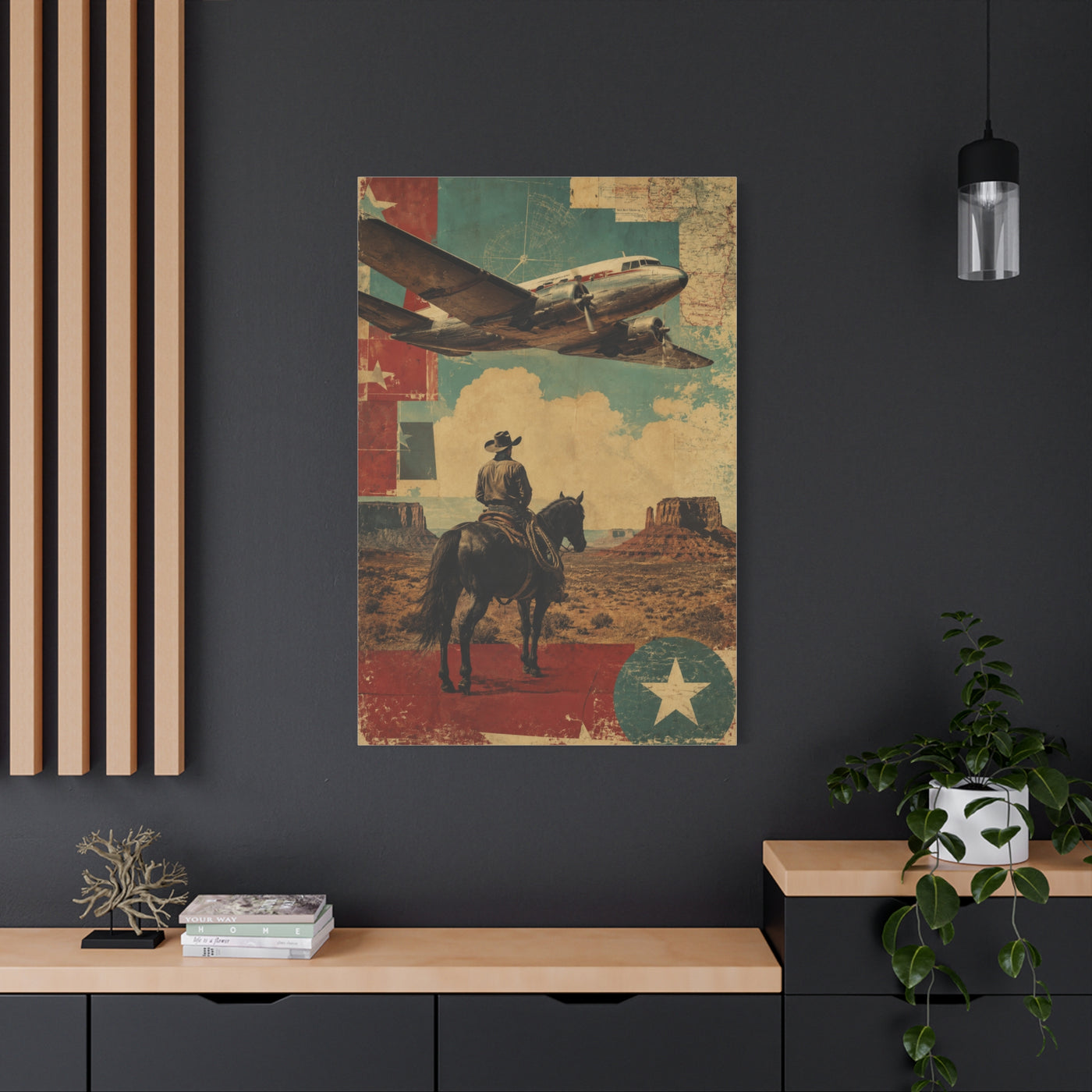 Mid-Century Western Aviation Collage Wall Art & Canvas Print