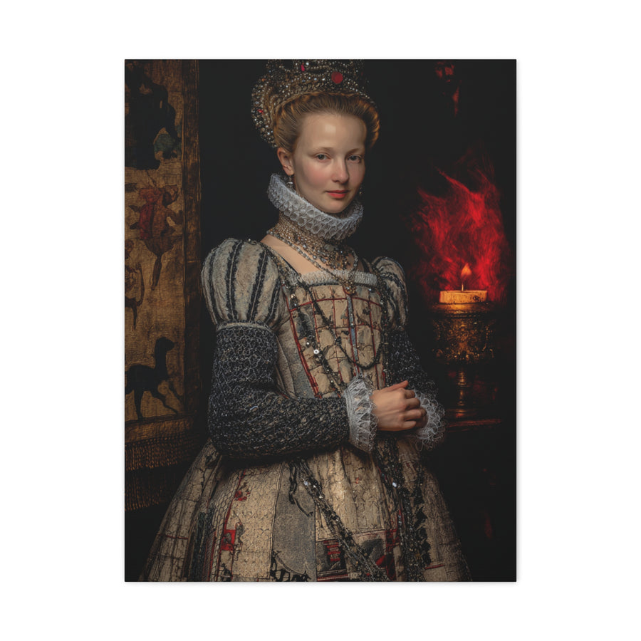 Renaissance Queen in Candlelit Court Portrait Wall Art & Canvas Print