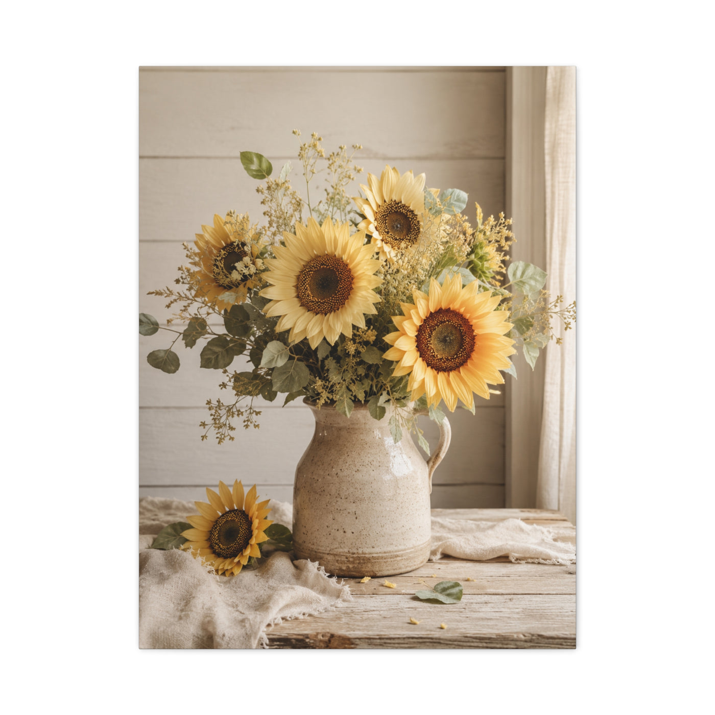 Soft Farmhouse Sunflower Bouquet Wall Art & Canvas Print