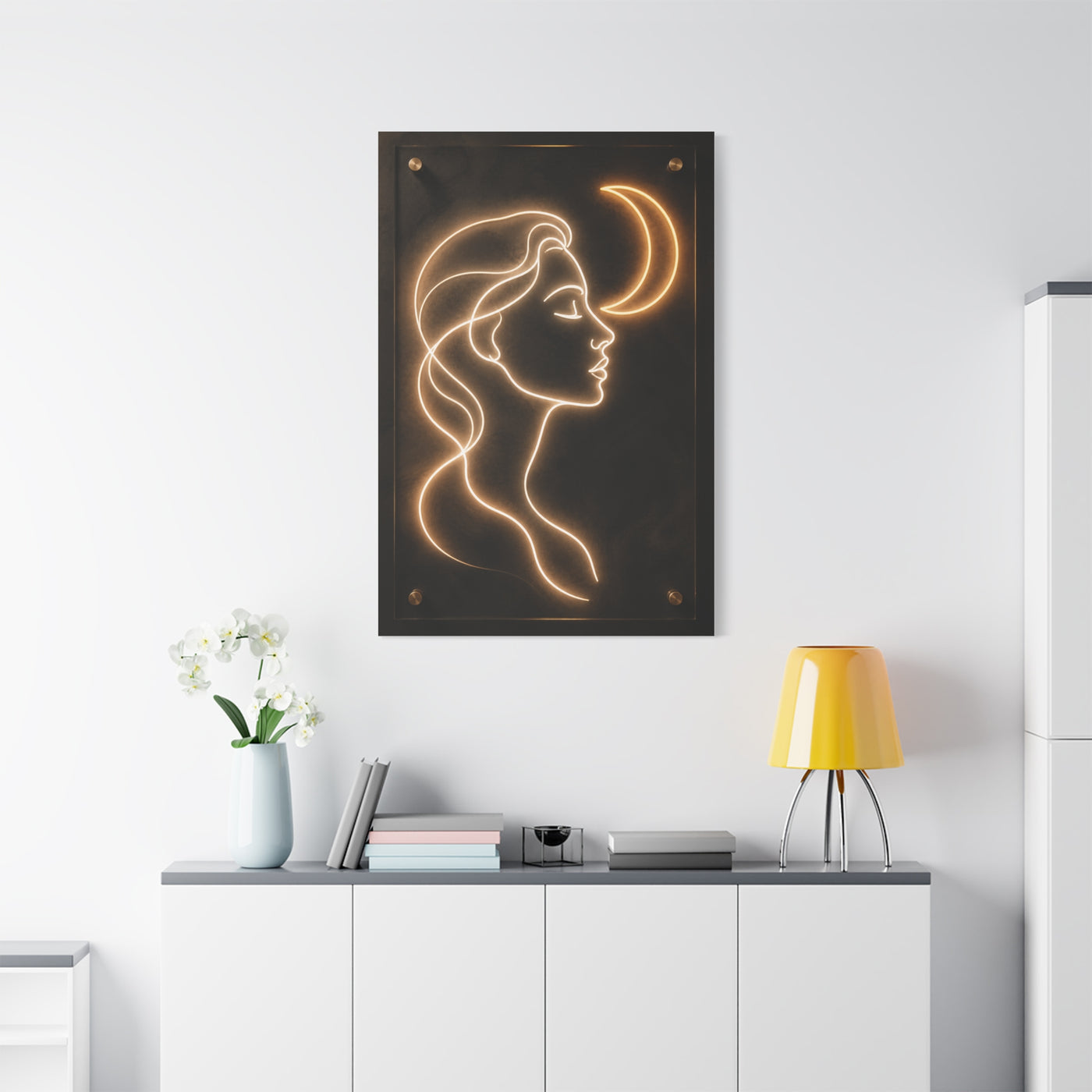 Neon Crescent Muse Line Art Wall Art & Canvas Print