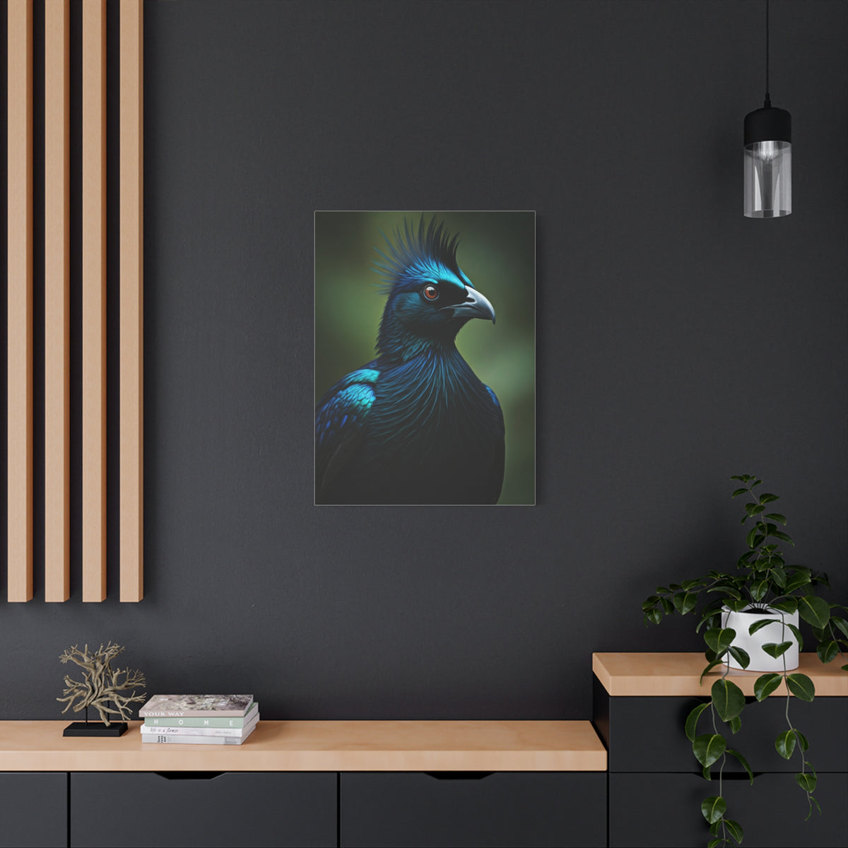 Midnight Crested Starling Portrait Wall Art & Canvas Prints
