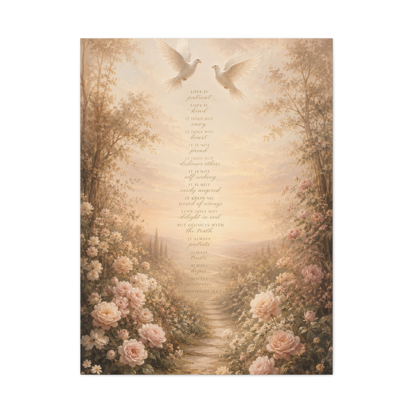 1 Corinthians 13 Dove Garden Scripture Wall Art & Canvas Print