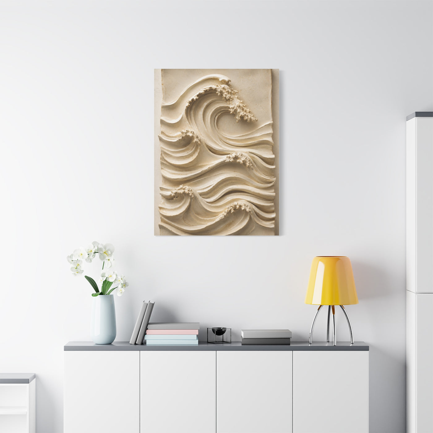 Ivory Minimal Wave Relief Texture Wall Art & Canvas Print