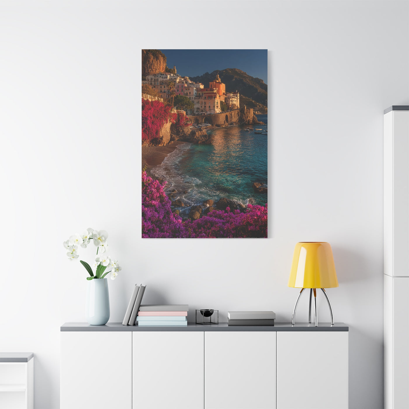 Amalfi Coast Bougainvillea Cliffs Wall Art & Canvas Print
