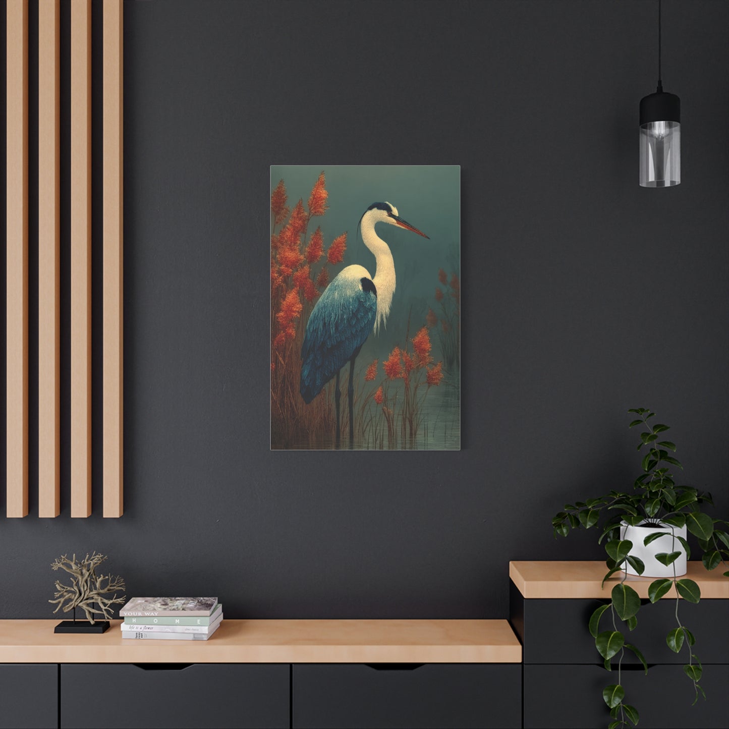 White Heron Marsh Portrait Wall Art & Canvas Print