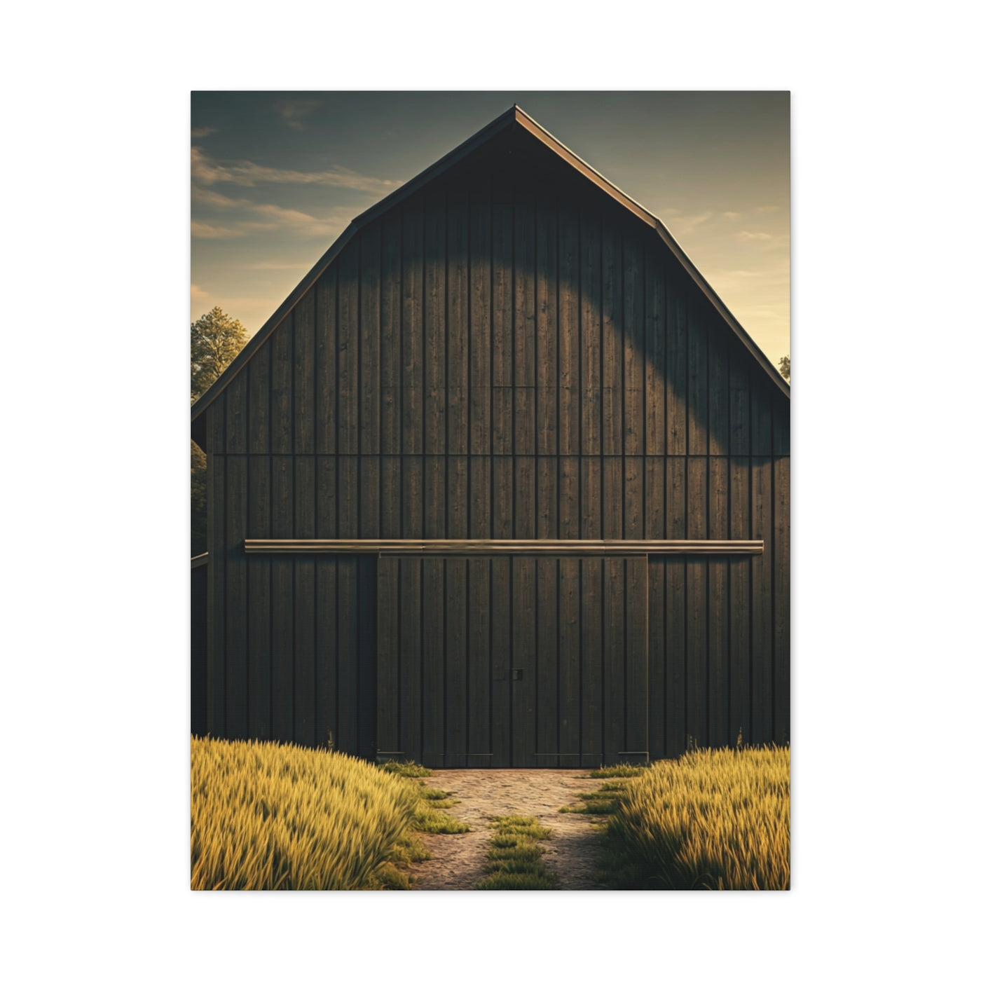 Minimal Rustic Barn Under Evening Sky Wall Art & Canvas Prints
