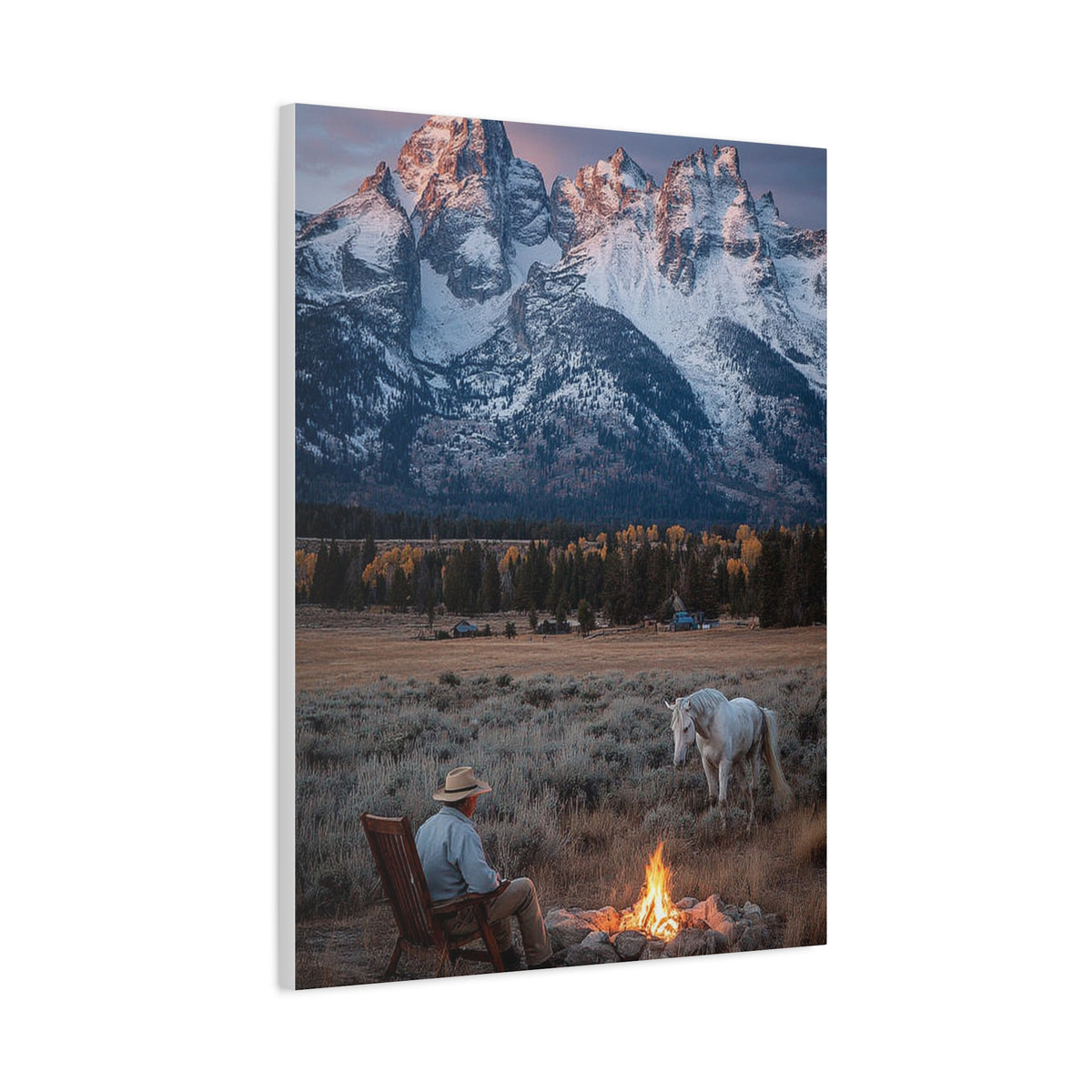 Lone Cowboy Walking Through Frontier Town Wall Art & Canvas Print