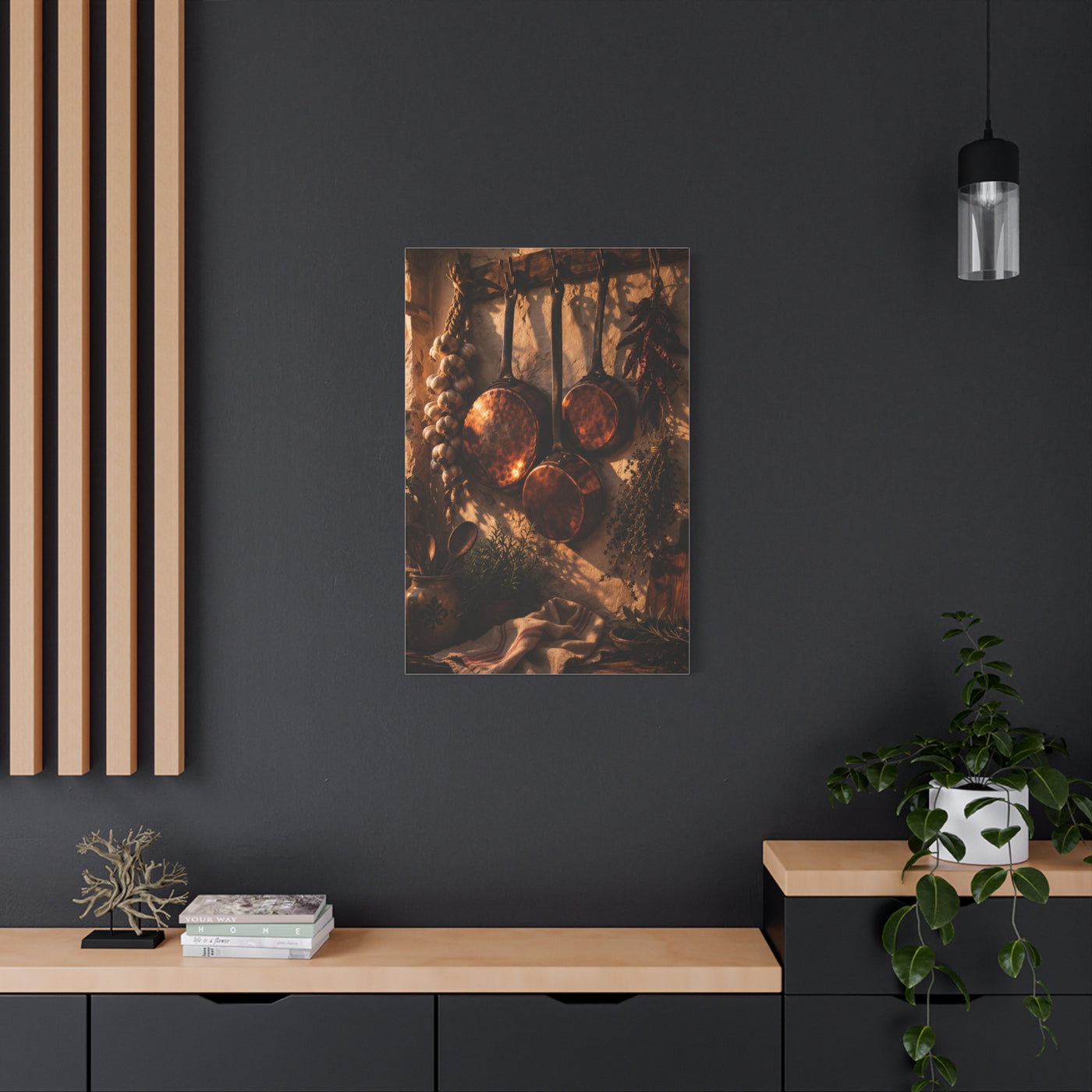 Copper Cookware Rustic Kitchen Wall Art & Canvas Print