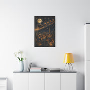 Moonlit Santa Sleigh Over Winter Village Wall Art & Canvas Print
